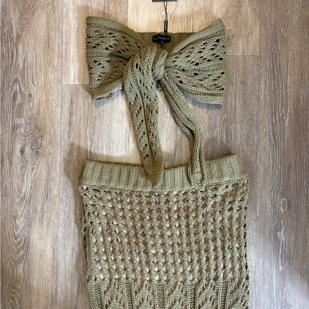 Olive Green Knit Skirt and Bow Set